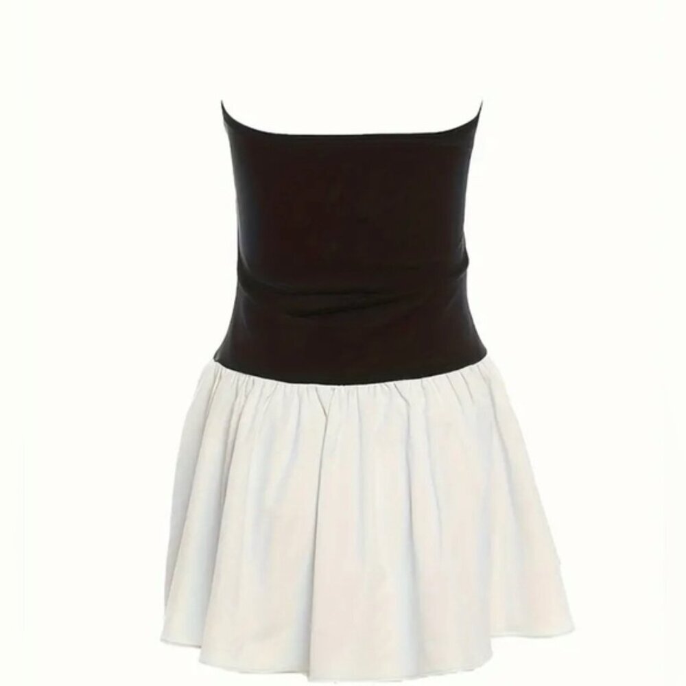 Viral 2024 trend Black/white drop waist contrasting two tone mini dress SZ M ✨✨ - Picture 4 of 5